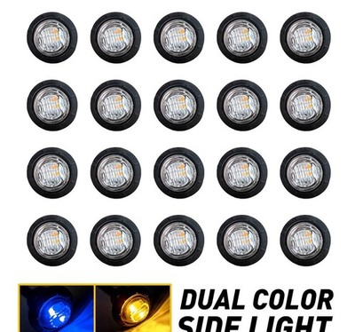 20PCS 3/4'' Round Amber Blue LED Side Marker Bullet Lights Boat Truck Trailer RV
