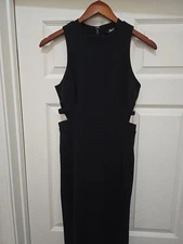 Lulus Black Sleeveless Maxi Dress with Cutout Columns and A Side Slit Sz Small 