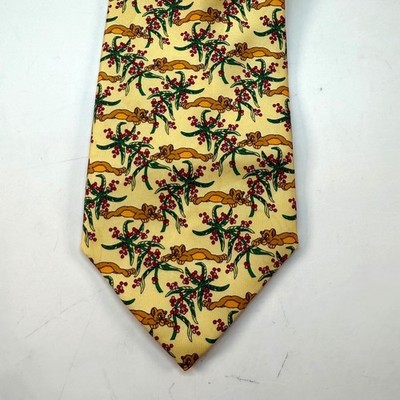 G. Binda Como Italy Silk Tie Lions Novelty Animal Print Yellow Necktie Mens