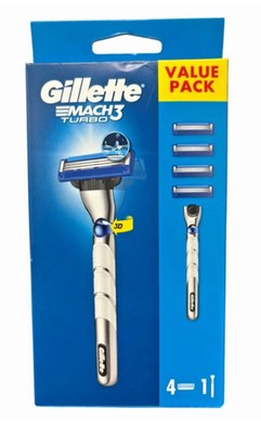 Gillette Mach3 Turbo 3D Rasierer Griff + 4 Nachfüllklingen | Vorteilspack