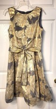 Womens Tommy Hilfiger Metallic Gold/Gray Floral Jacquard Dress 8