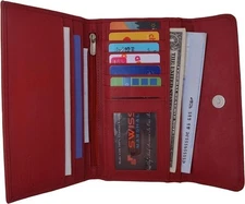 SWISS MARSHAL Ladies RFID Blocking Genuine Leather Long Clutch Credit Card ID...