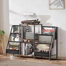 Record Player Stand with Vinyl Storage Display Shelf Cabinet for Media Stereo