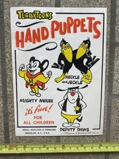 Vintage Gumball Machine Display Card Mighty Mouse Heckle Jeckle Deputy Dog