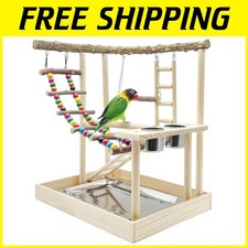 Wooden Parrot Playground Stand with Chewing Toys