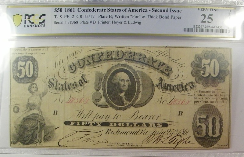 $50 T-8 1861 Confederates States Of America PCGS VF25