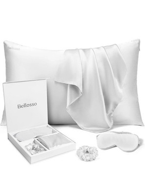 Bellosso Beauty Sleep Set - Scrunchie- King Pillowcase- Eye Mask- Ivory White