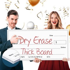 Giant Dry Erase Check - 16" x 32", Reusable Big Oversized Blank Check for Pre...