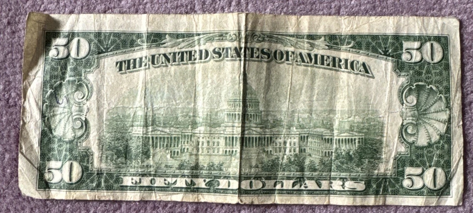 1950 $ 50 Fifty Dollar Bill Series A Federal Reserve Note Vintage Currency - Image 4 of 4