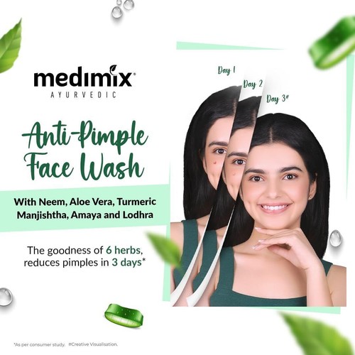 2 x Medimix Ayurvedic Anti Pimple Face Wash 100ml With Neem Aloe Vera Turmeric - Picture 3 of 6