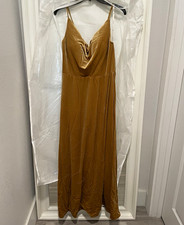 Jenny Yoo Gold Velvet Cowl Neck Strappy Slip Maxi Dress, Women's Size S