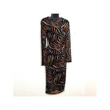 Womens M Black Zebra Print Long Sleeve Sheath Midi Dress Dark Fairy Whimsigoth