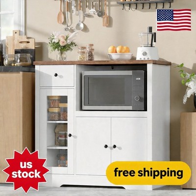 Kitchen Microwave Cabinet with Storage and Drawers, Modern Small Buffet Cabinet
