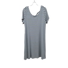 Talbots Womens Striped Shift Dress Blue/White Short Sleeve Size Large Keyhole