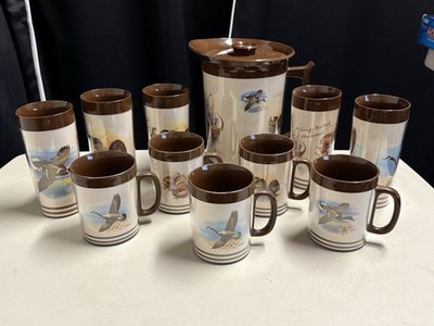 Vtg Thermo-Serv Pitcher Birds Ducks Pheasants Les Kouba Art Outdoors 11 Pieces