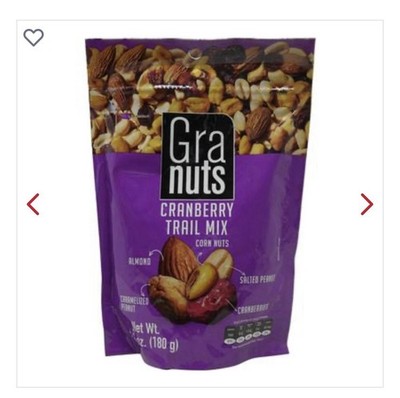 Granuts Cranberry Trail Mix Bag, 6.34oz, Doypack, Contains Nuts, Lactose-Free