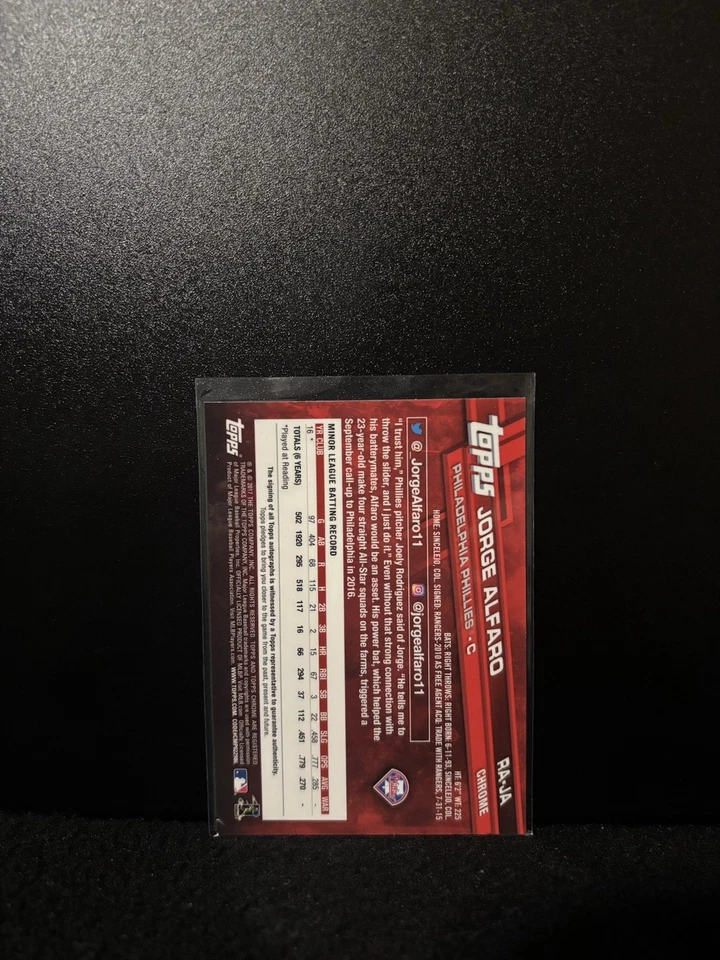 Jorge Alfaro #RA-JA Auto - 2017 Topps Chrome Rookie Auto (RC) Foto 2 de 3