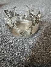4” Yankee Candle Butterfly Metal Sleeve Holder Silver Round