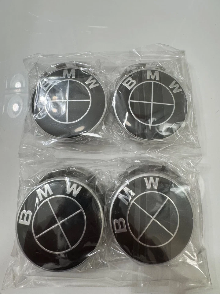 Set of 4 BMW all new Black 56MM Wheel Center Caps Logo Badge Emblem - Image 2 of 4