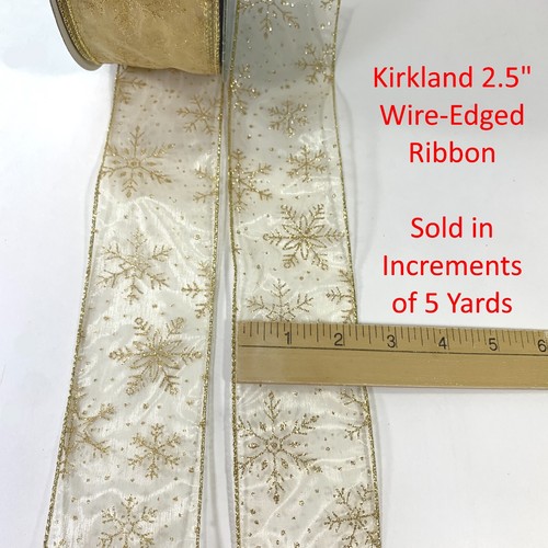 Kirkland Wire Edged Ribbon 5 Yards Gold Snowflake Christmas Glitter Bow Gift 2.5 - Picture 3 of 24