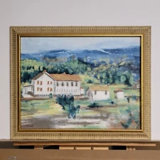 American Folk Art Painting Landscape Blue Ridge Mountain Framed Signed Max Kravt