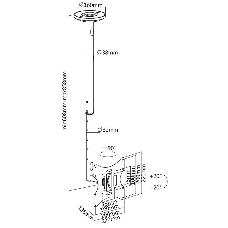 Tilt Swivel TV LCD LED Ceiling Mount Bracket 27 28 29 32 35 36 37 38 39 40 42" - Image 3 of 4