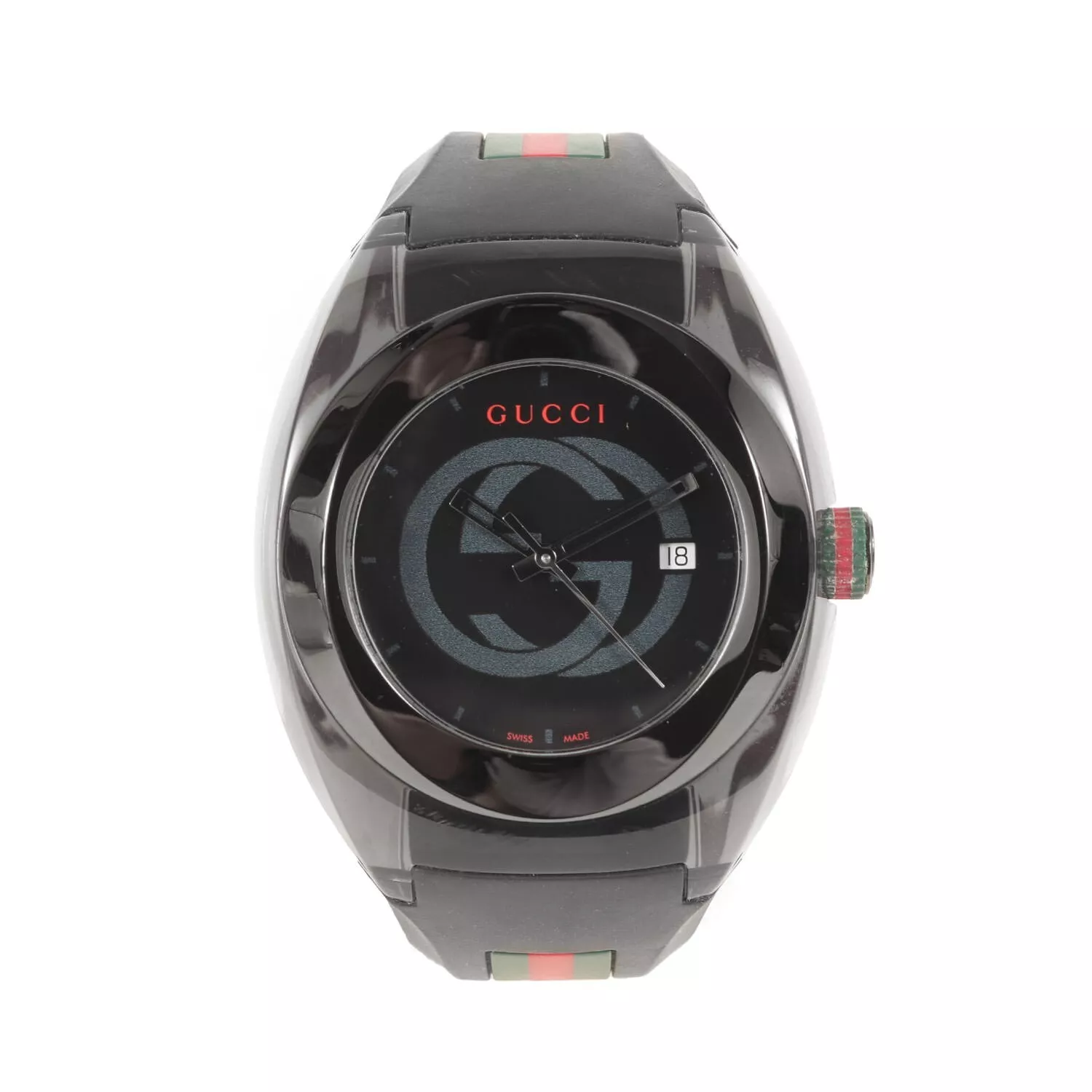 Montre homme Gucci 137.1 Sync Quartz cadran noir ronde analogique caoutchouc du Japon