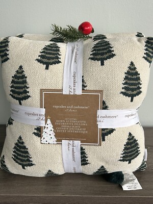 Cupcakes and Cashmere Christmas Tree Pillow Pompom Decor Set of Super  Soft NEW
