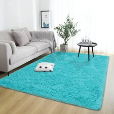 4X6 Ft Super Soft Fluffy Area Rugs for Bedroom Living Room Teal Blue