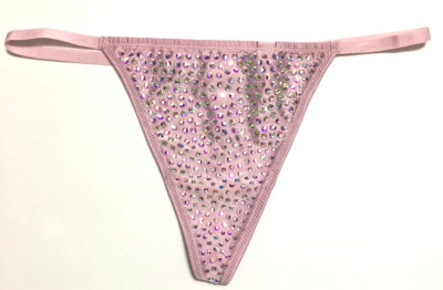 Victorias Secret Very Sexy Sparkly Lilac V-String Thong Panty Size M Rhinestones