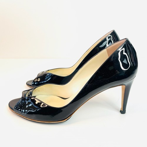 Rupert Sanderson Size 41 10 Black Nero Patent Leather Vernice Peeptoe Heels Shoe - Picture 2 of 20