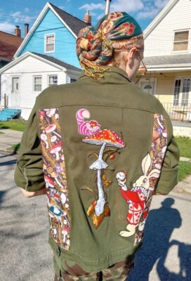 One Of A Kind Alice In Wonderland Mushroom Denim Jacket