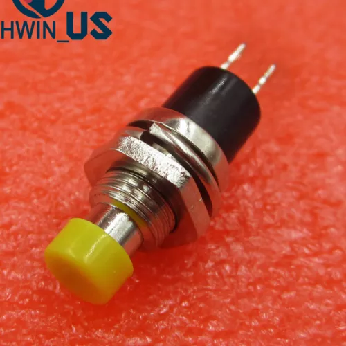 10PCS Yellow Lockless ON/OFF Push button Switch Press the reset switch PBS-110