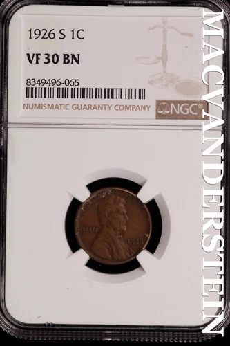1926-S Lincoln Wheat Cent - NGC VF 30 BN - Scarce  No Reserve  #SLH178