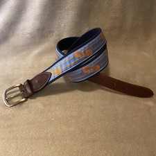 THE BELTED COW Lacrosse Stick Belt Blue Orange MADE IN USA Size 38 Silver Buckle