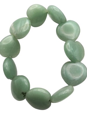 Vintage Heart-Shaped Aventurine Stone Elastic Bracelet Size 6-7
