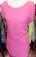 True Decadence   Pure Washed Silk Pink Short Sleeve Top  Party S/M. Zip detail.