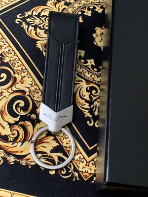 Vertu V Keyring Black Calf Leather Metal Fob V Collection Keychain MSRP $350