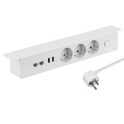 Professionelle Aluminium Office Steckdosenleiste I USB-A I Internet CAT6 LAN