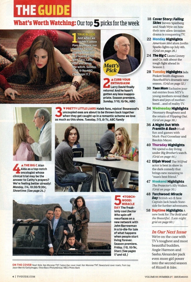 TV GUIDE July 4-10 2011 Noah Wyle Falling Skies Laura Linney Elijah Wood - Image 3 of 4