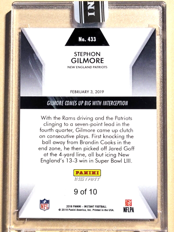 Stephon Gilmore 2018 Panini Instant 433 Super Bowl 53 Interception 9 of 10 SSP - Image 2 of 2