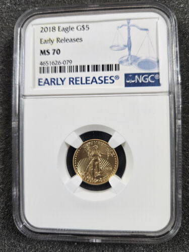 🌟 2018 $5 Gold American Eagle 1/10 oz Coin NGC MS70 Early Releases