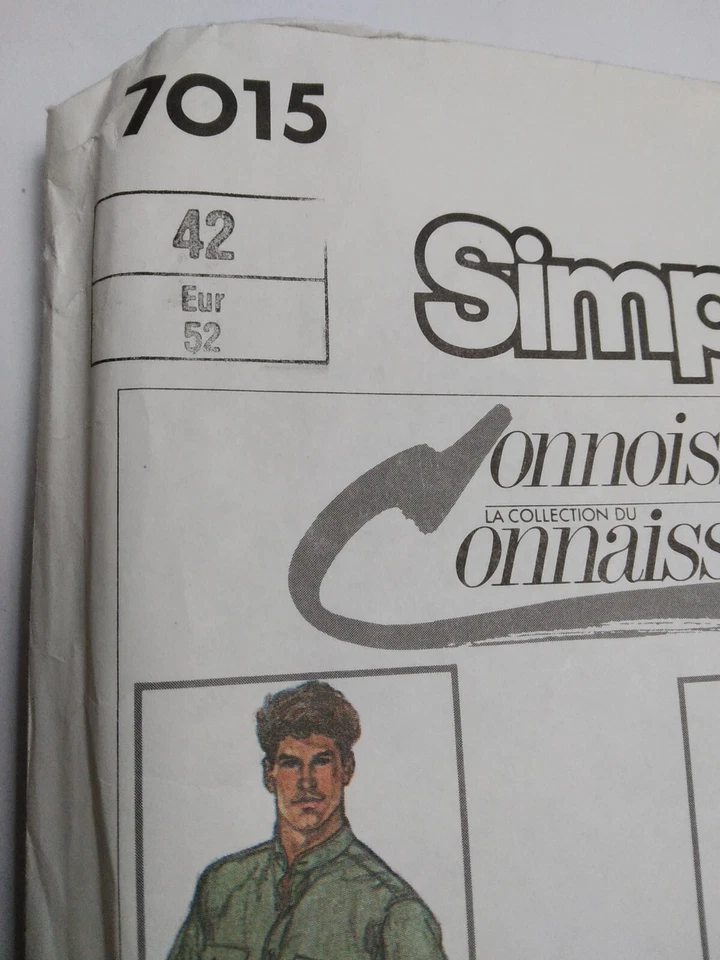 Dress Shirt Collared Mens 42 16 Simplicity 7015 Connoisseur Sewing Pattern VTG - Image 3 of 4
