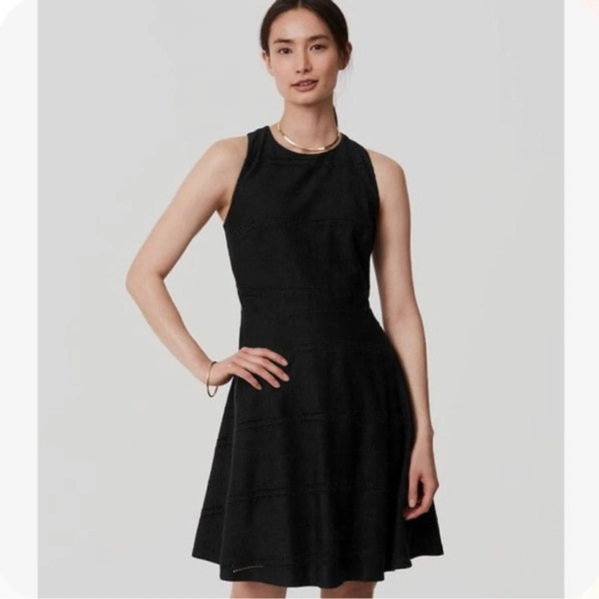 Ann Taylor Loft black eyelet fit and flare dress size 0