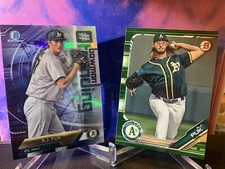 A. J. Puk | 2018 Bowman Chrome # Trending  #AP | 2019 Green Bowman #BP-17 | A’s