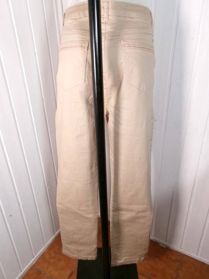 Pantalon jean beige stretch droit Captain Tortue trend W34 44 taille reglable - Photo 4/4