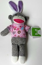 Dan Dee SOCK MONKEY Easter BUNNY Plush Pink Brown Floral Shirt Flower 12  Dandee