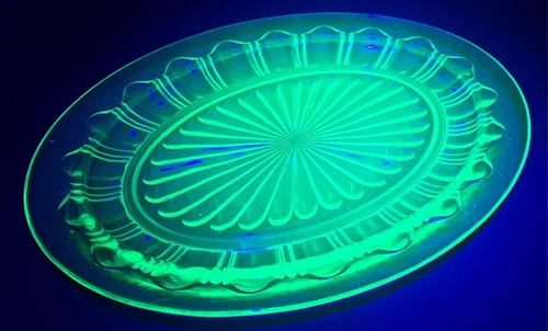 Uranium Green Hocking Colonial/Knife and Fork 12" Oval Serving Plate 1930's