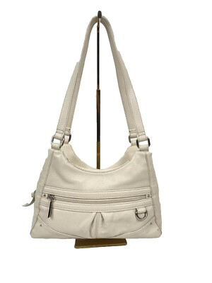 Stone & Co Genuine Leather Cream Colored Shoulder Bag Many Pockets 12  W