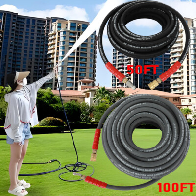 #ad Pressure Washer Hose 6000 PSI 3 8quot; x 50ft 100ft 2 Wire Braid $66.08